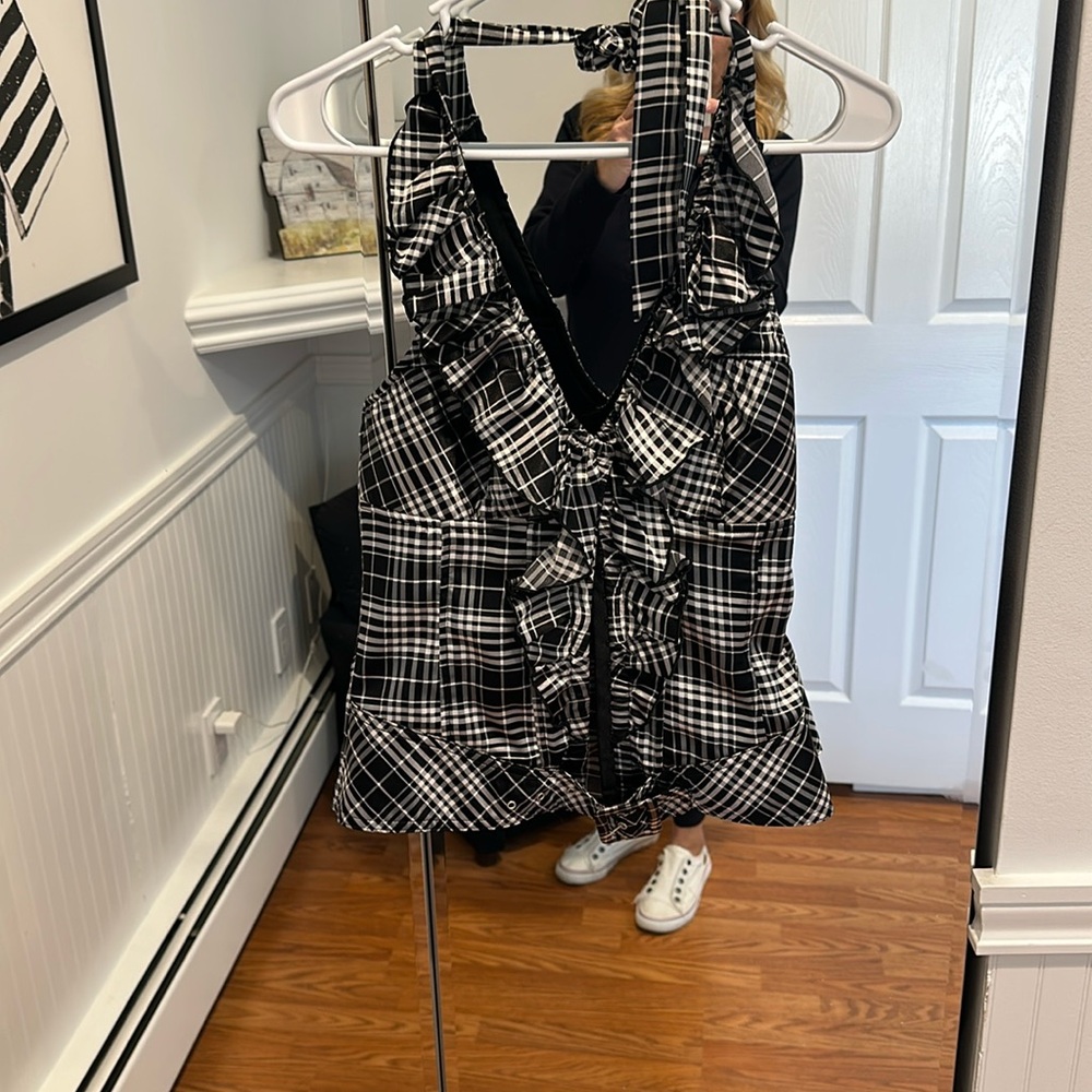 Halter black-and-white top tags attached
